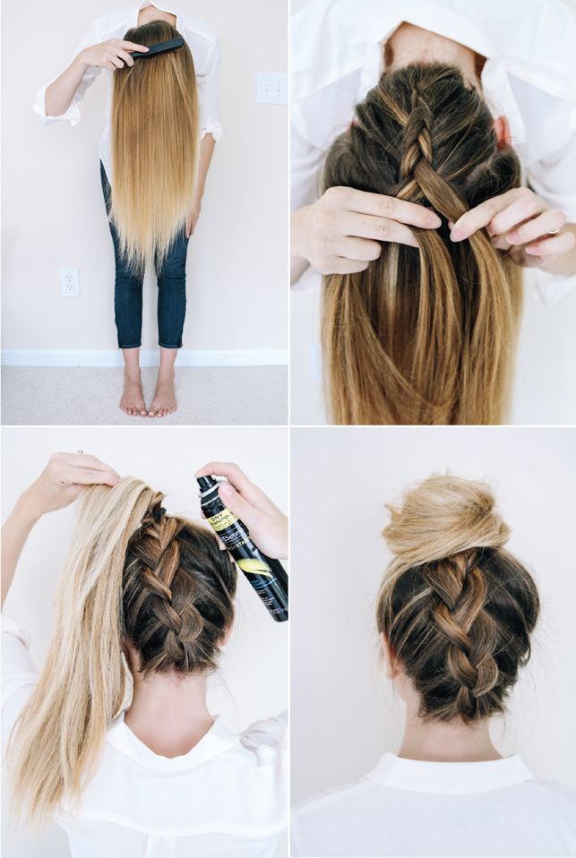 Upside Down French Braid Bun Hairstyle